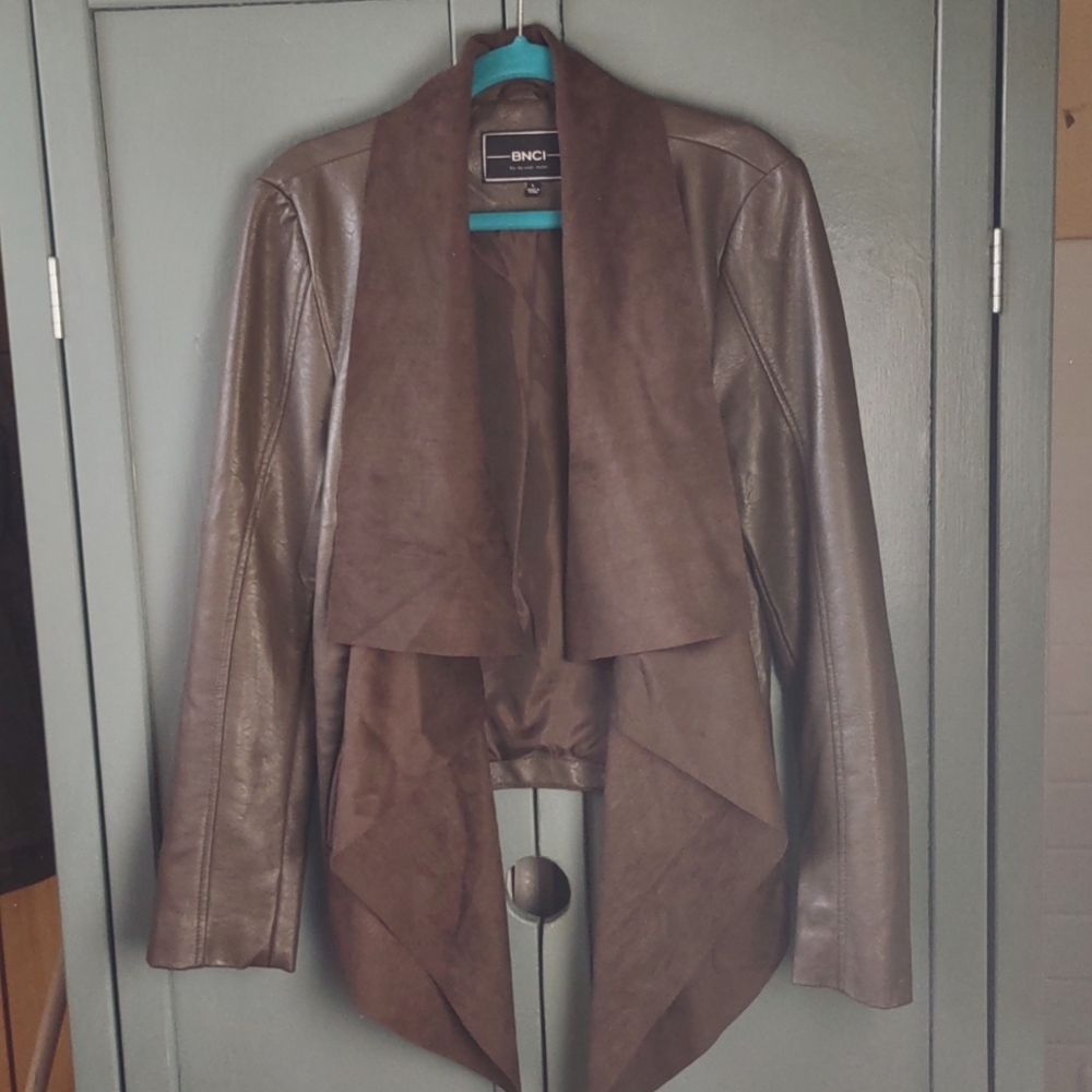 Blanc Noir Chocolate Leather Drape Jacket